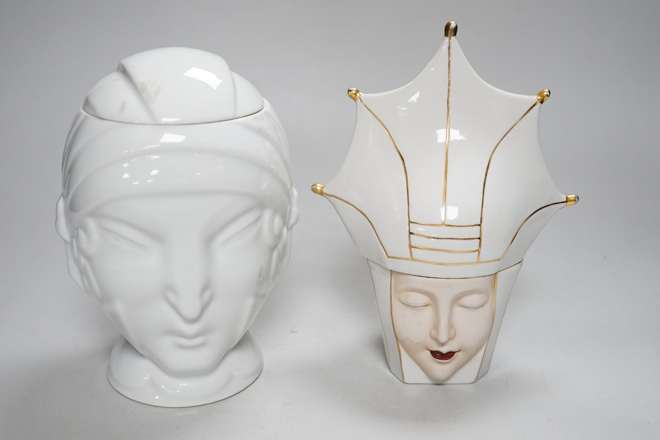 A Robj Art Deco bonbonniere and a similar Limoges example, tallest 20cm (2)